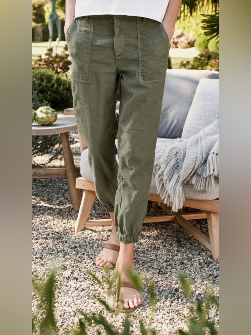 Frank & Eileen Army Green Linen Jameson Jogger Pants 8